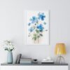 Blue Botanical Wild Flower Wall Art, Watercolor Print, Isolated | Framed Vertical Poster