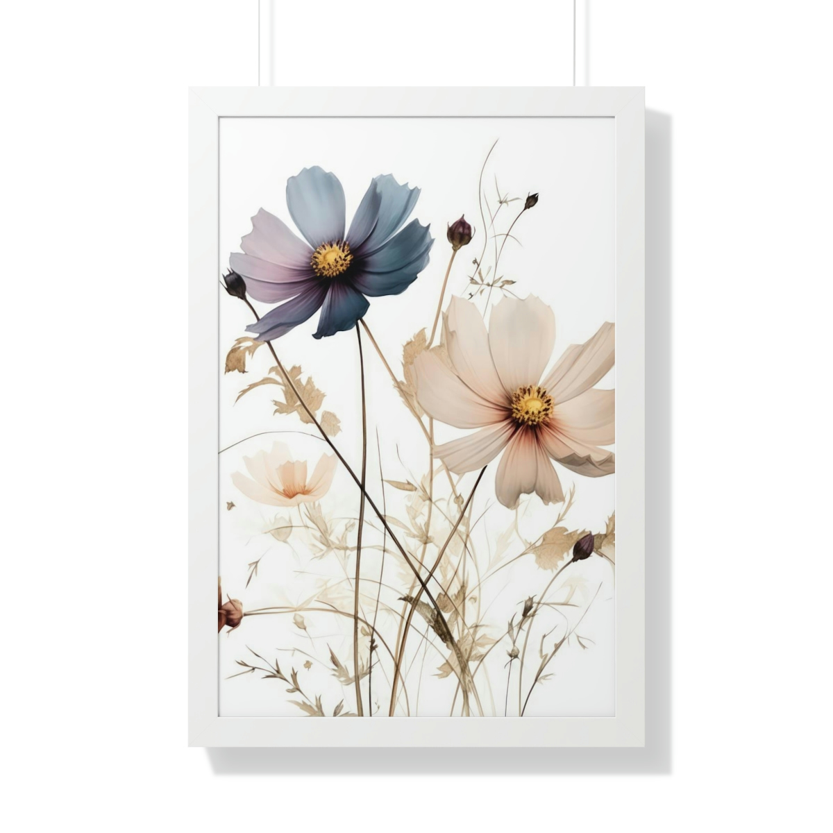 Wild Flower Framed Print | Flowermarket Watercolor Neutral Subdued Botanical Wall Art | Artful Dainty Wild Cosmos Flowers