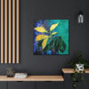 Emerald Green & Purple Abstract Botanical Painting, Heavy Acrylic Texture, Abstract Golden Leaves, Dark and Moody, Framed Gallery Canvas Wraps