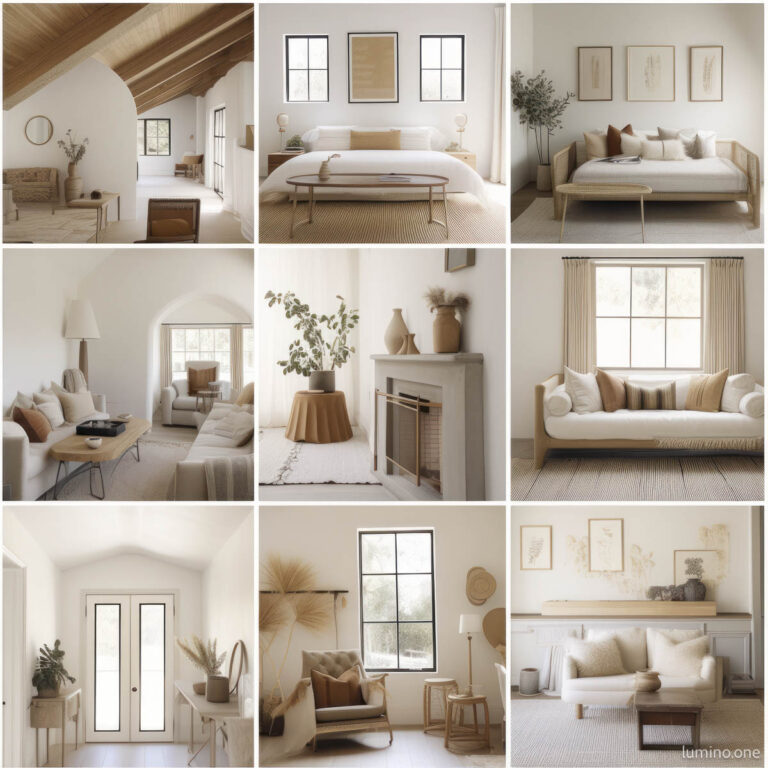 Collage of neutral modern interior design photos