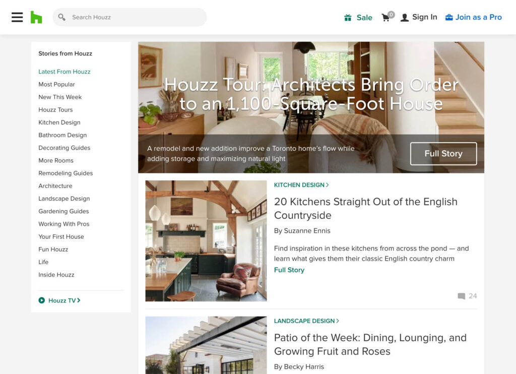 Houzz - Interior Design Website Screenshot