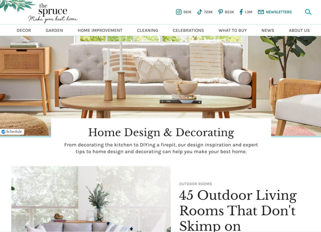 The Spruce - Interior Design Website Screenshot