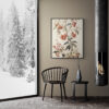 Vintage Floral Berries Wall Art Poster in a Cozy Interior with Winter Views and Fireplace