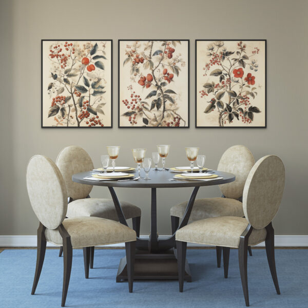 Vintage Floral Berries Wall Art Poster in a Traditional Dining Room