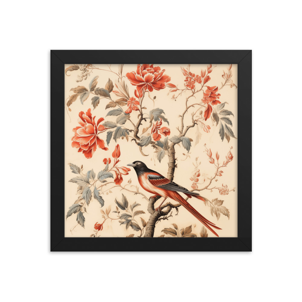 Vintage Floral Motifs with Birds 03 | Framed poster