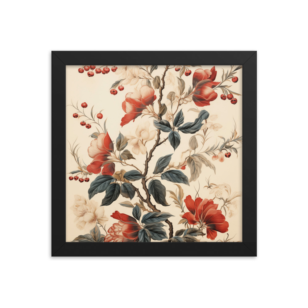 Vintage Floral Motifs with Flowers 02 | Framed Poster