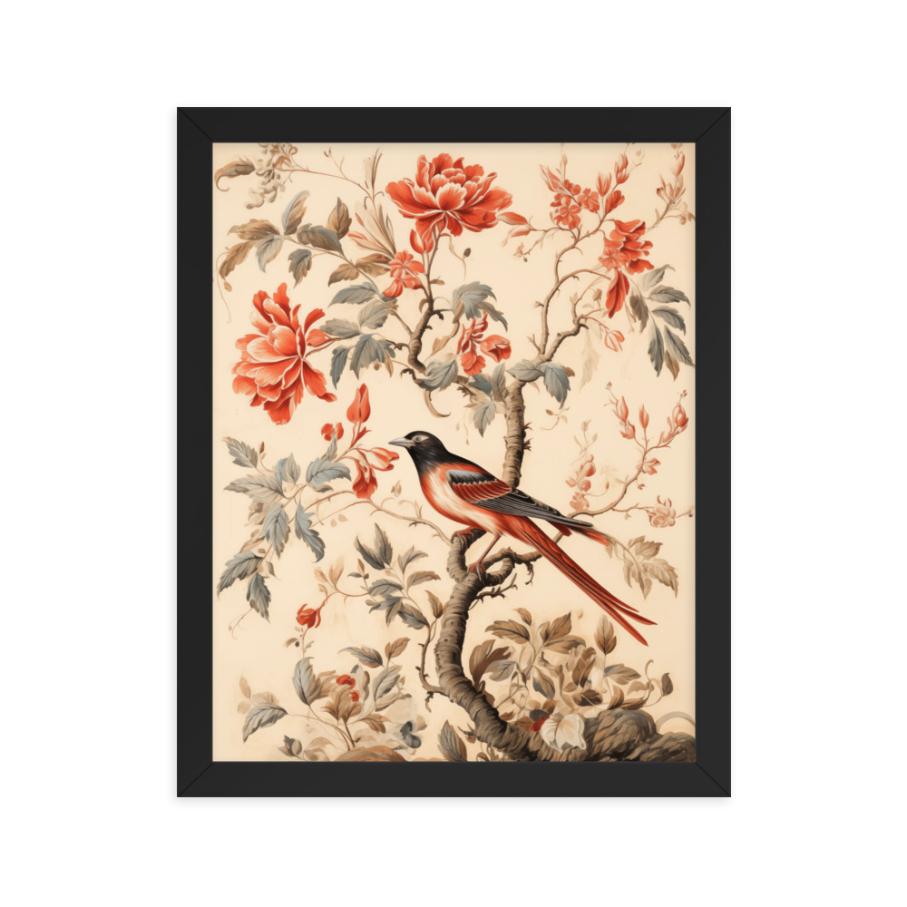 Vintage Floral Motifs with Birds 03 | Framed poster
