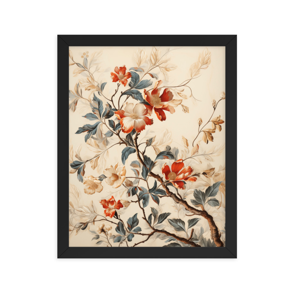 Vintage Floral Motifs with Flowers 03 | Framed Poster