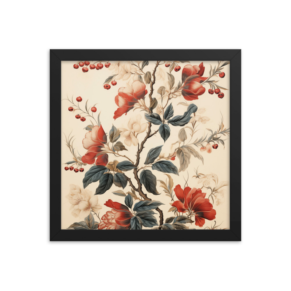 Vintage Floral Motifs with Flowers 02 | Framed Poster