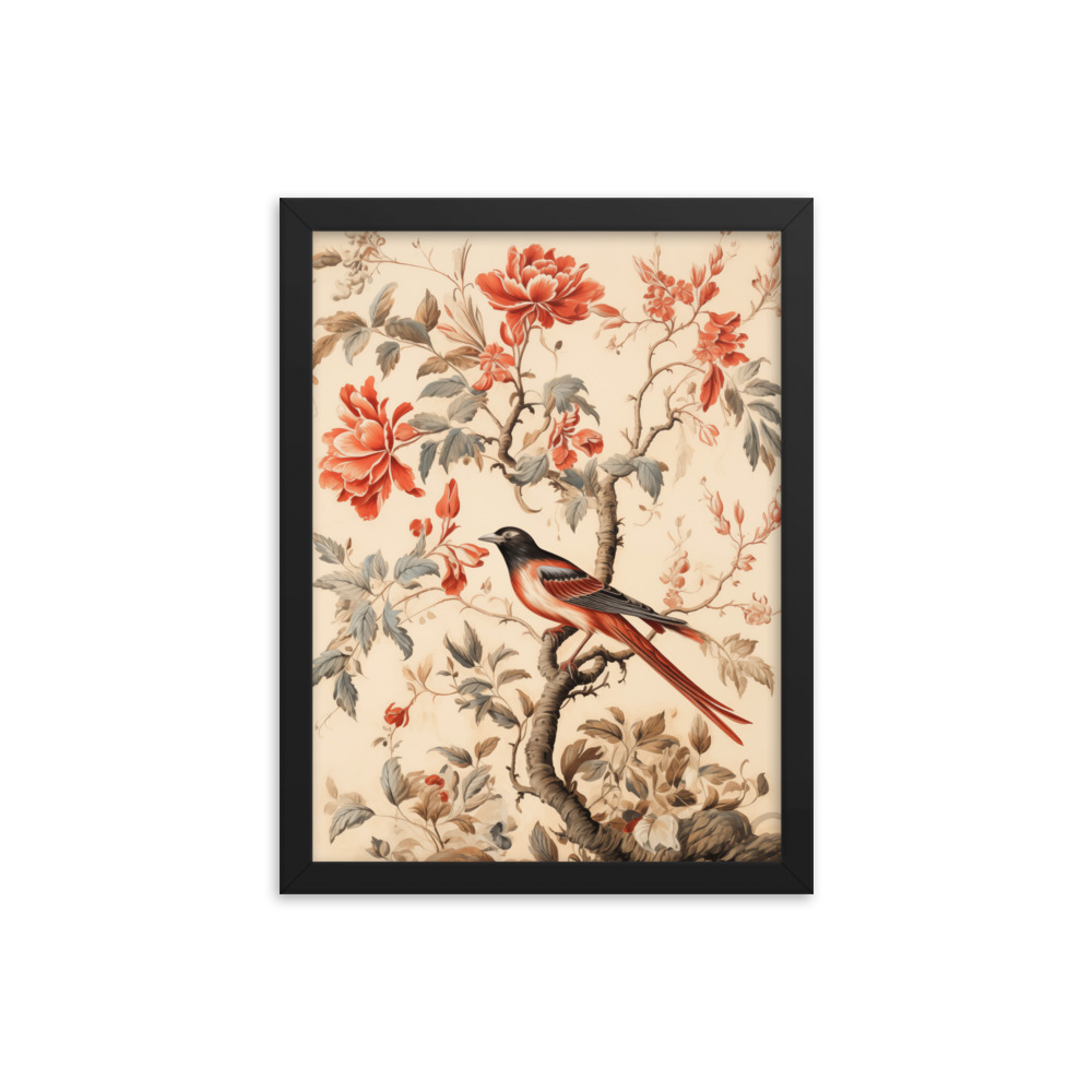 Vintage Floral Motifs with Birds 03 | Framed poster