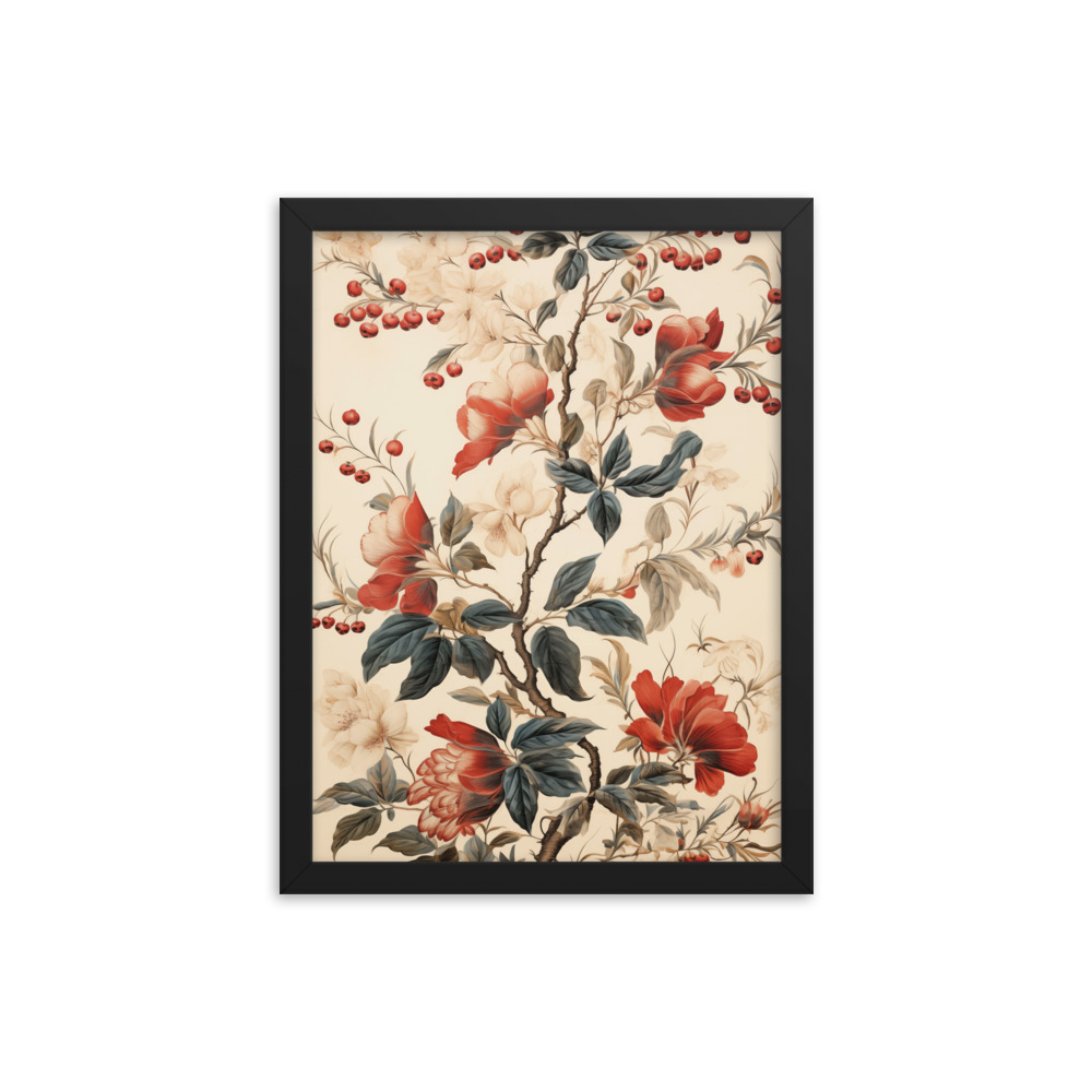 Vintage Floral Motifs with Flowers 02 | Framed Poster
