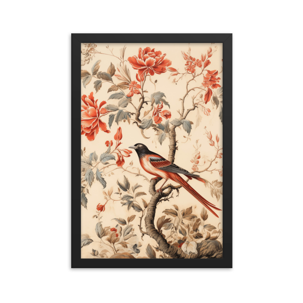 Vintage Floral Motifs with Birds 03 | Framed poster