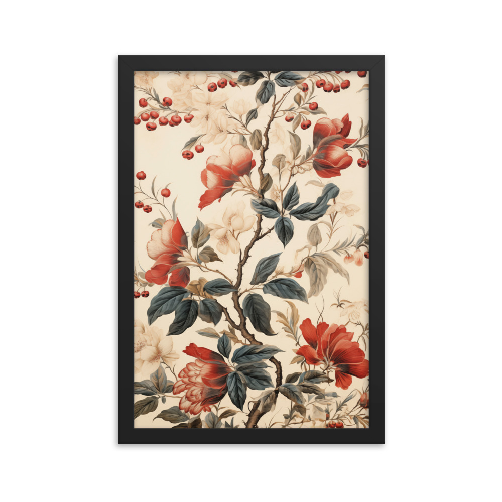 Vintage Floral Motifs with Flowers 02 | Framed Poster