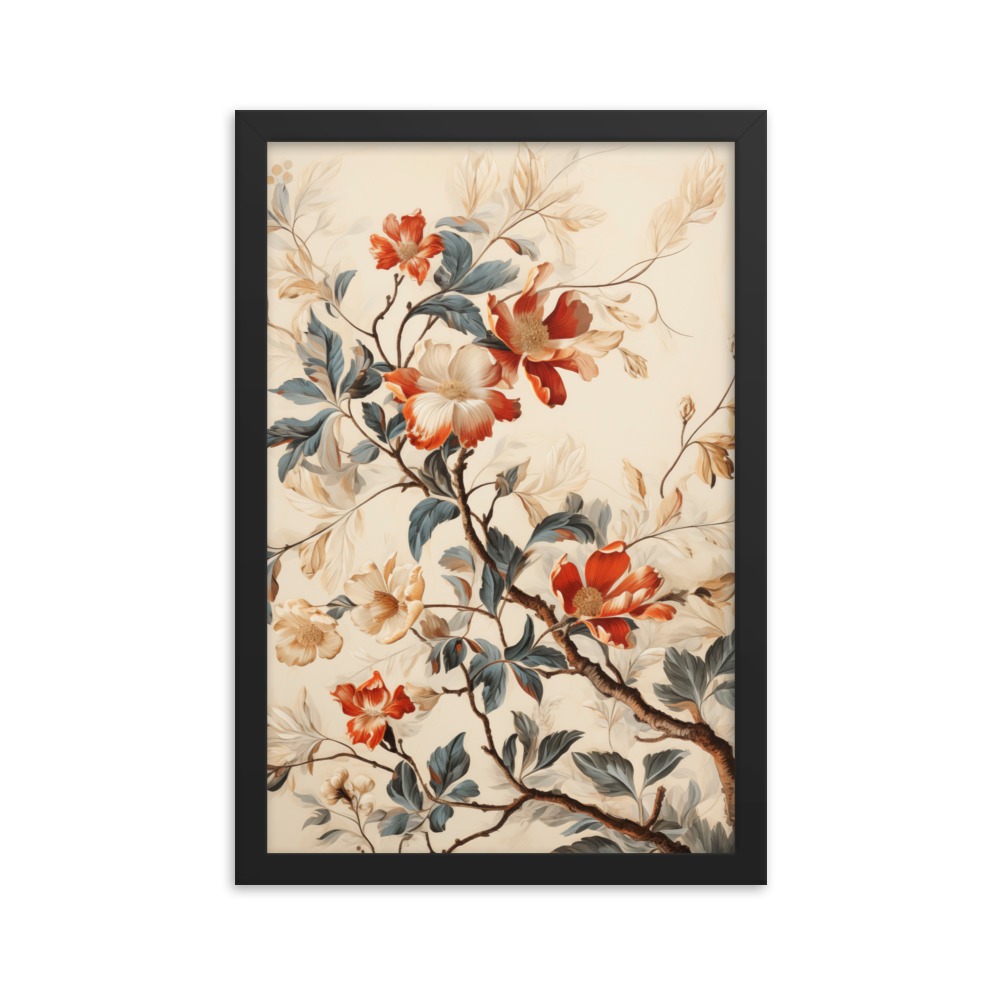 Vintage Floral Motifs with Flowers 03 | Framed Poster