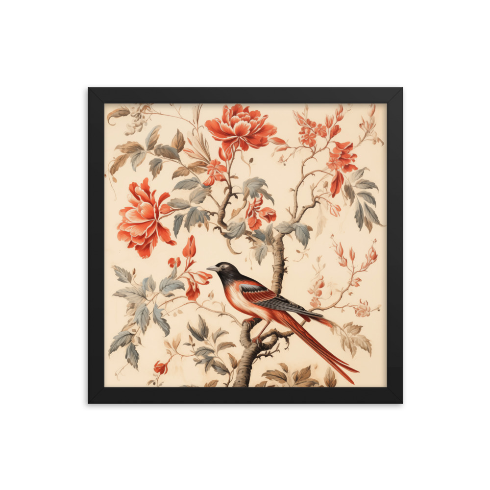 Vintage Floral Motifs with Birds 03 | Framed poster