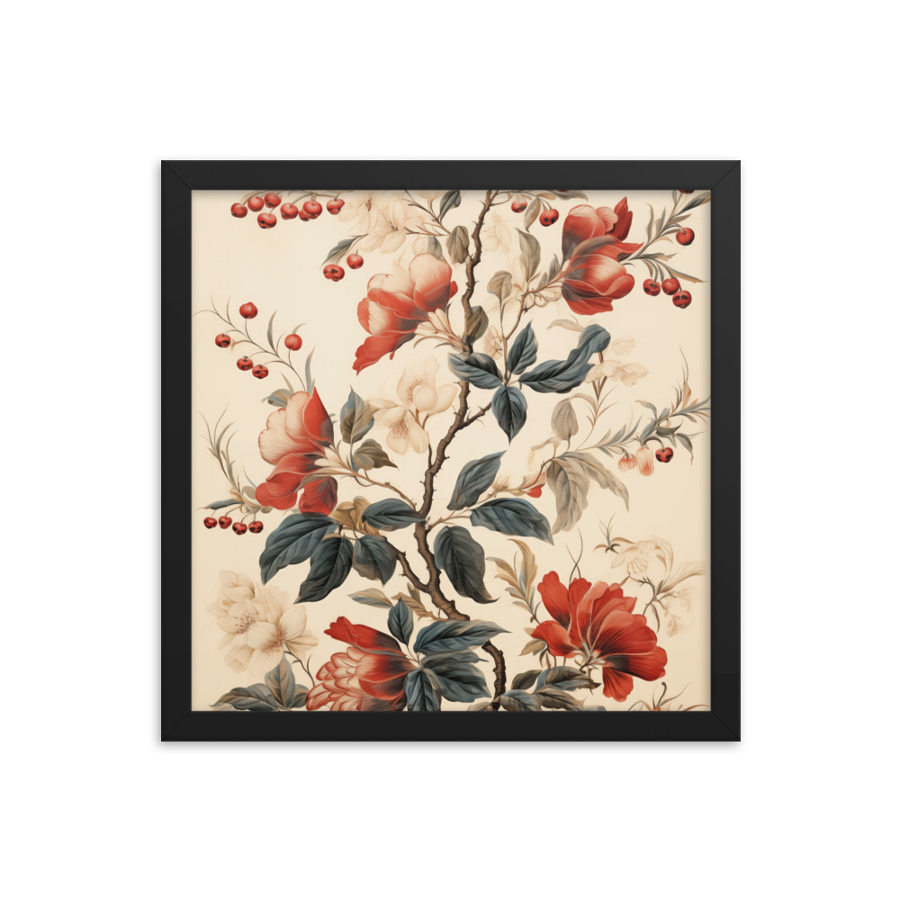 Vintage Floral Motifs with Flowers 02 | Framed Poster