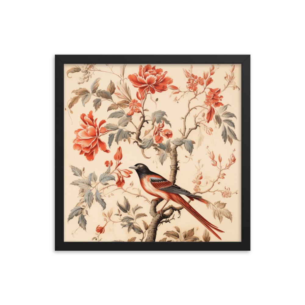 Vintage Floral Motifs with Birds 03 | Framed poster