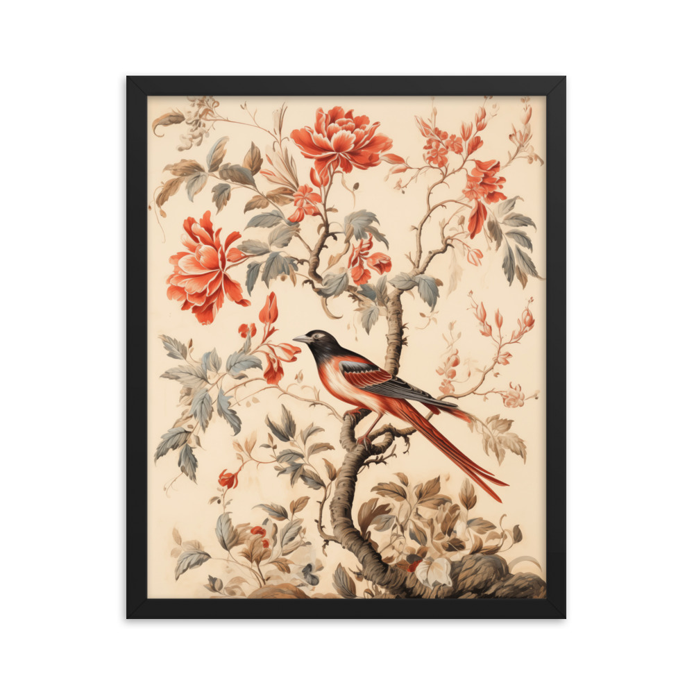 Vintage Floral Motifs with Birds 03 | Framed poster