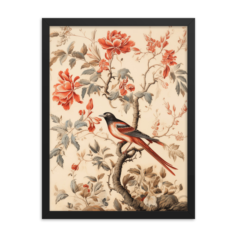 Vintage Floral Motifs with Birds 03 | Framed poster