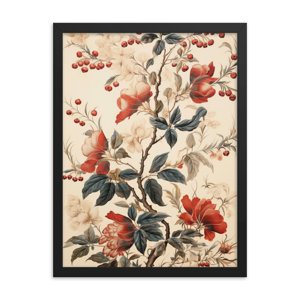 Vintage Floral Motifs with Flowers 02 | Framed Poster
