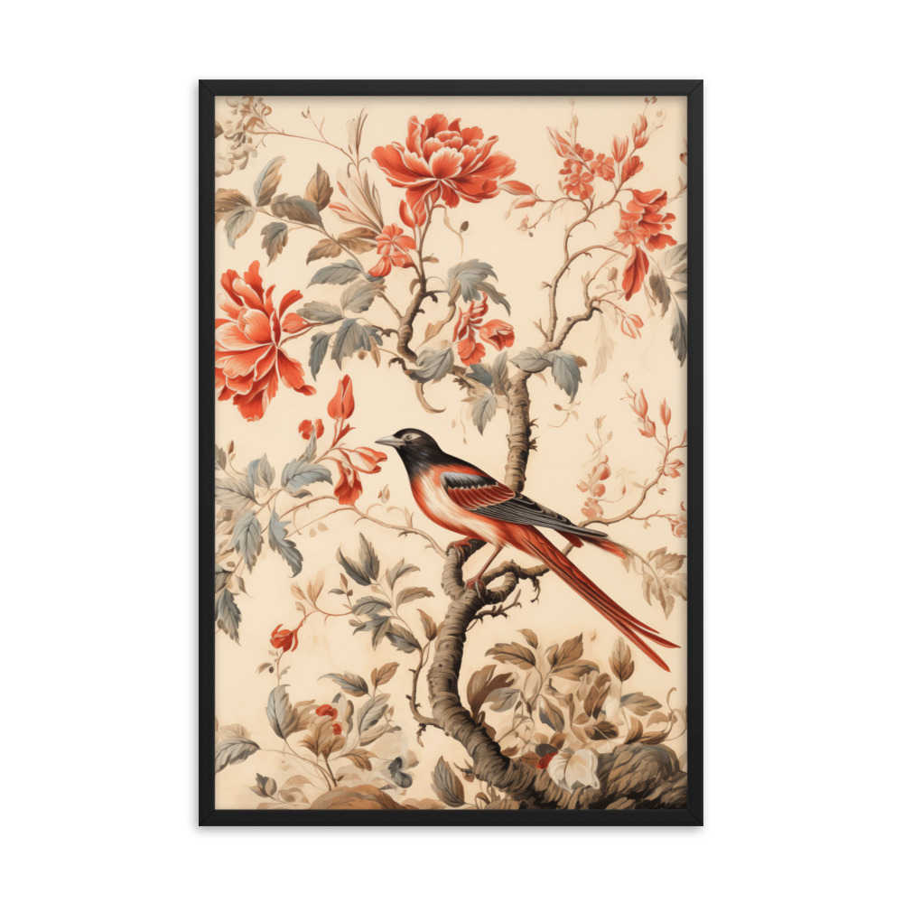 Vintage Floral Motifs with Birds 03 | Framed poster