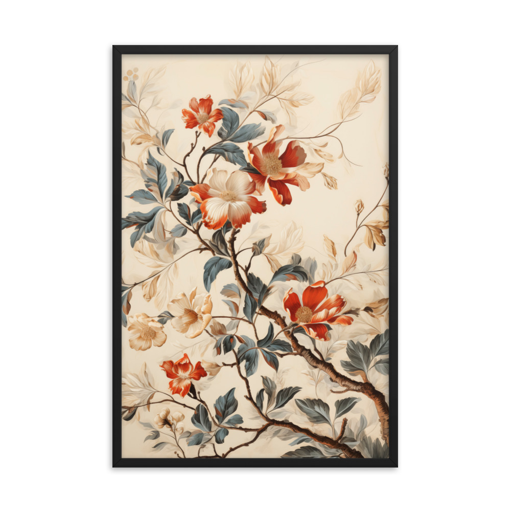 Vintage Floral Motifs with Flowers 03 | Framed Poster