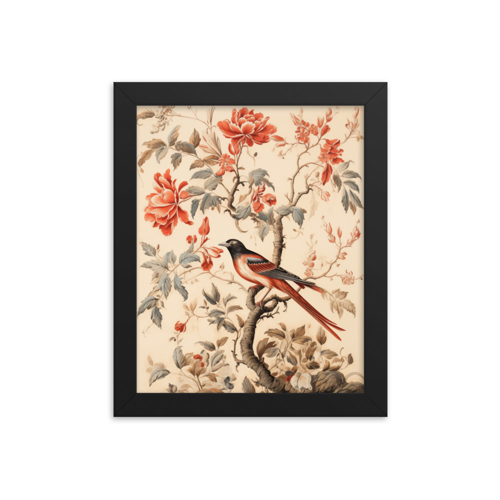 Vintage Floral Motifs with Birds 03 | Framed poster