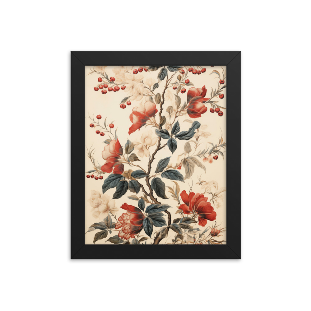 Vintage Floral Motifs with Flowers 02 | Framed Poster
