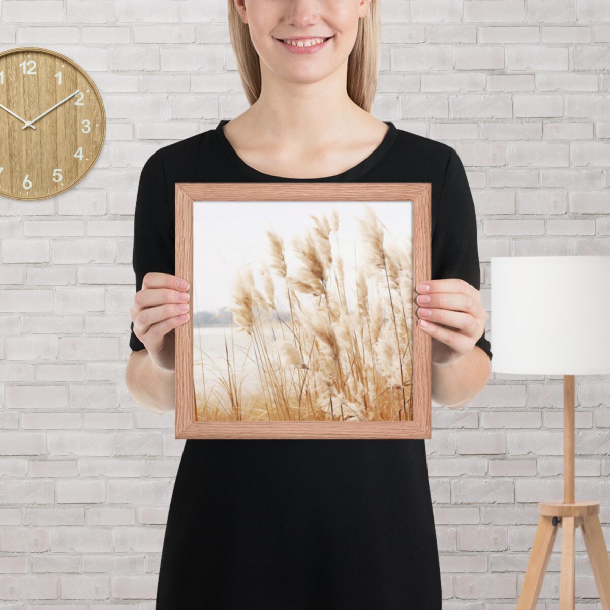 Pampas Grass Wall Art with Seascape Background | Framed poster