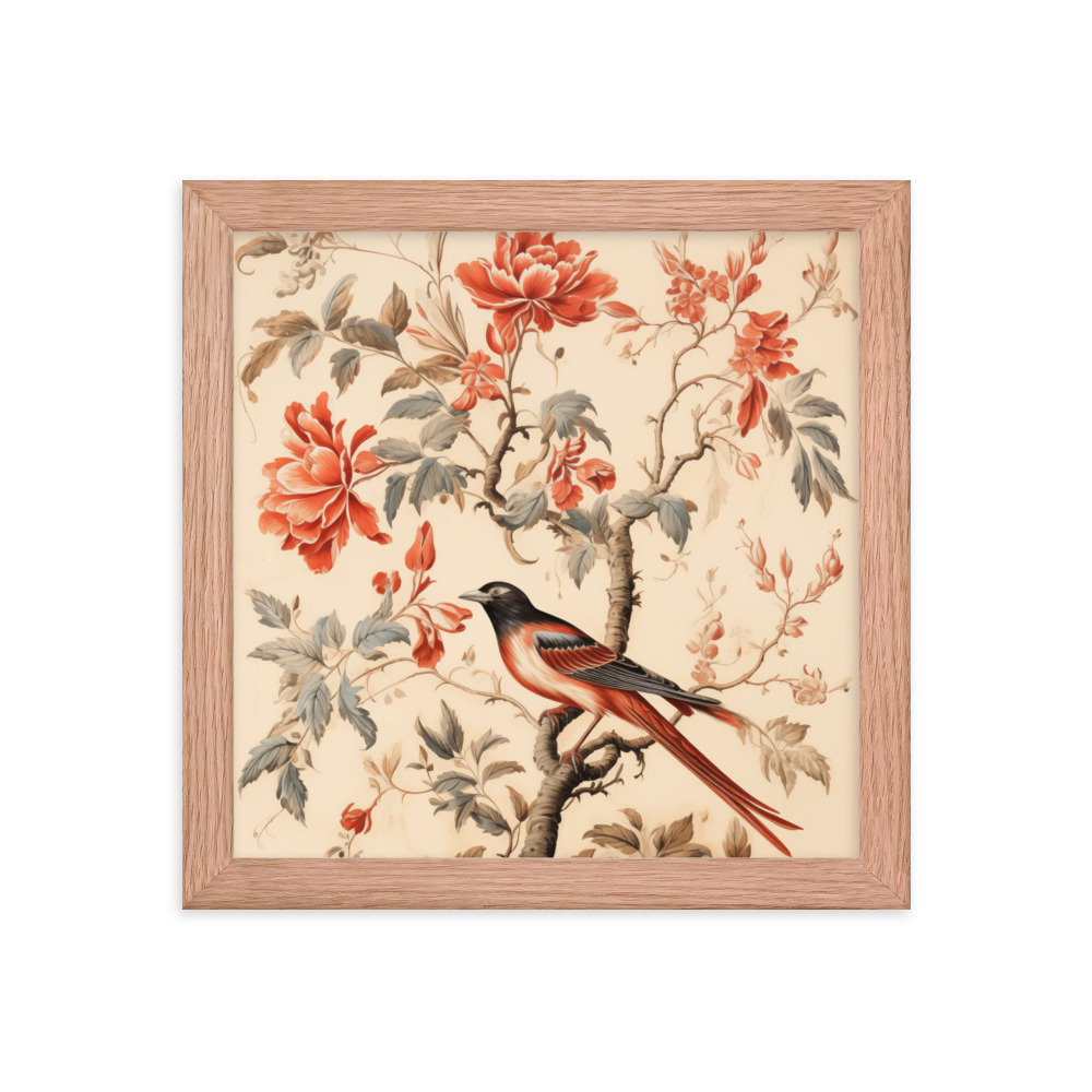 Vintage Floral Motifs with Birds 03 | Framed poster