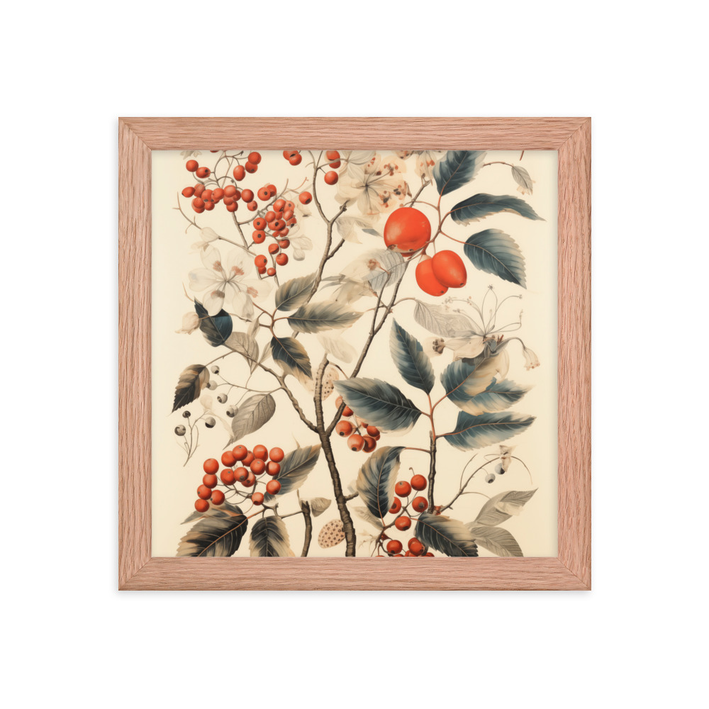Vintage Floral Motifs with Red Berries 01 | Framed poster