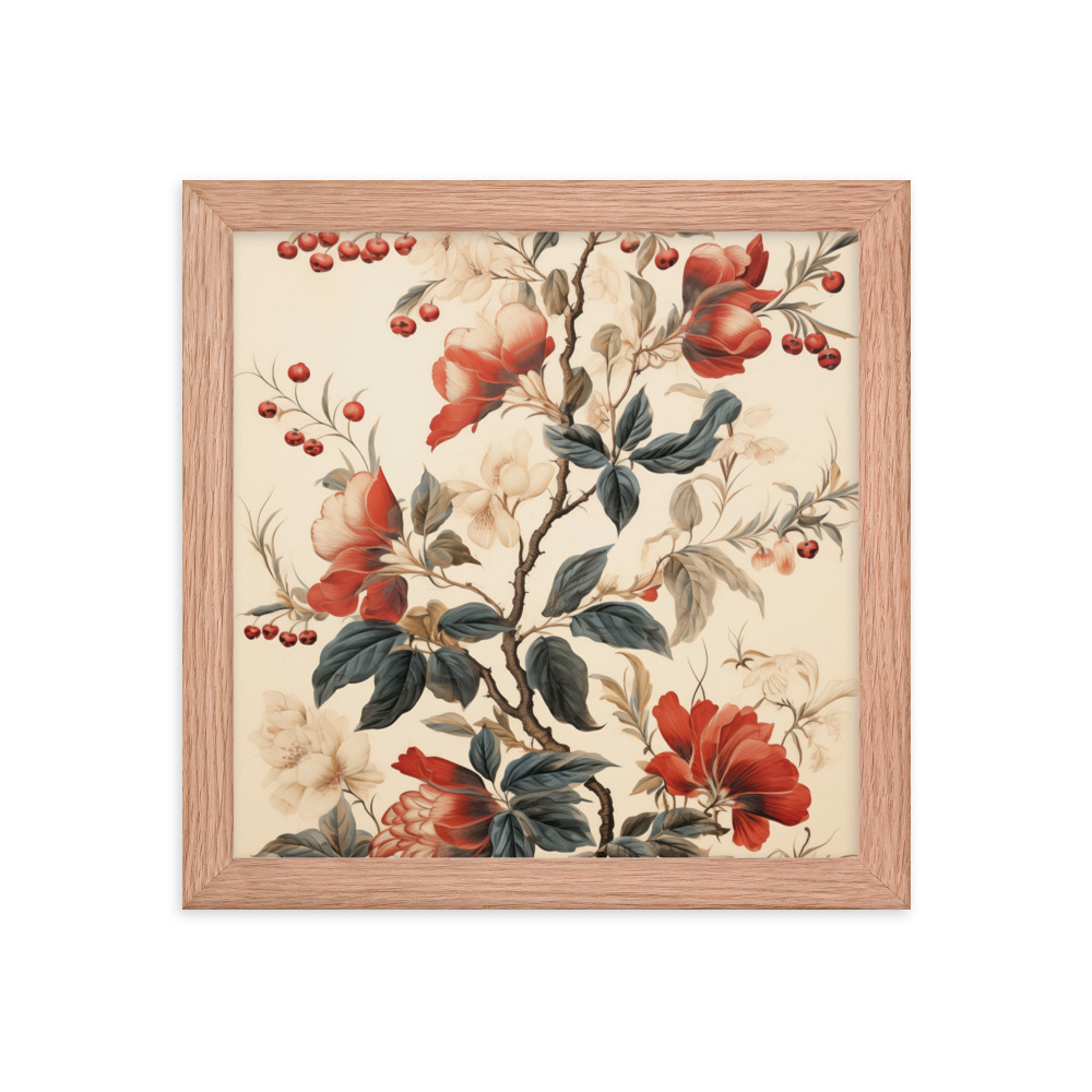 Vintage Floral Motifs with Flowers 02 | Framed Poster