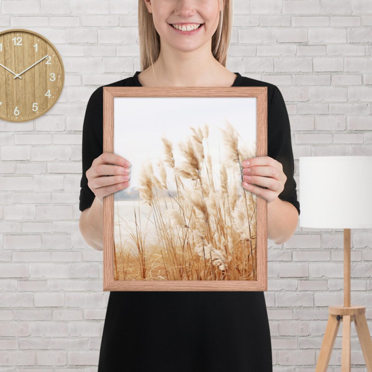Pampas Grass Wall Art with Seascape Background | Framed poster