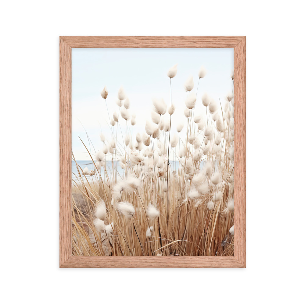Fluffy Grass Wall Art with Seascape Background | Framed poster