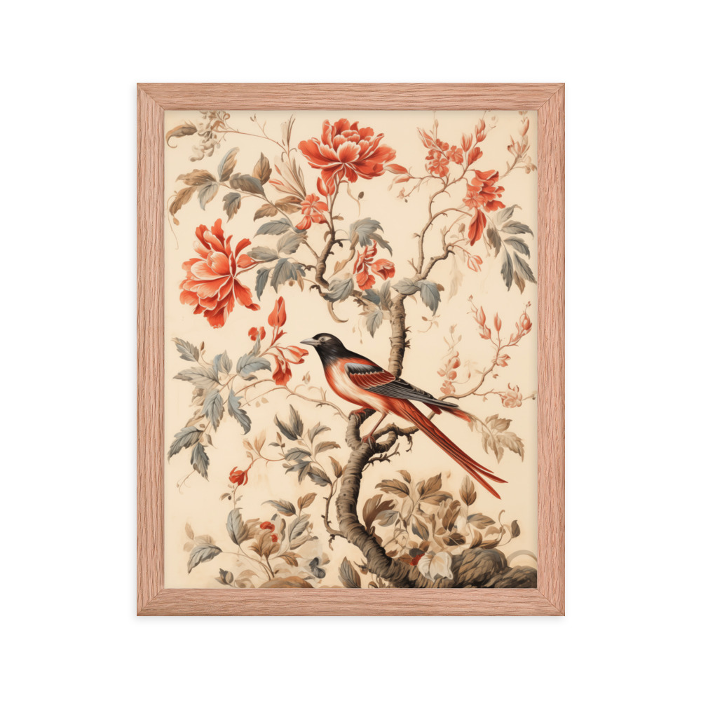 Vintage Floral Motifs with Birds 03 | Framed poster