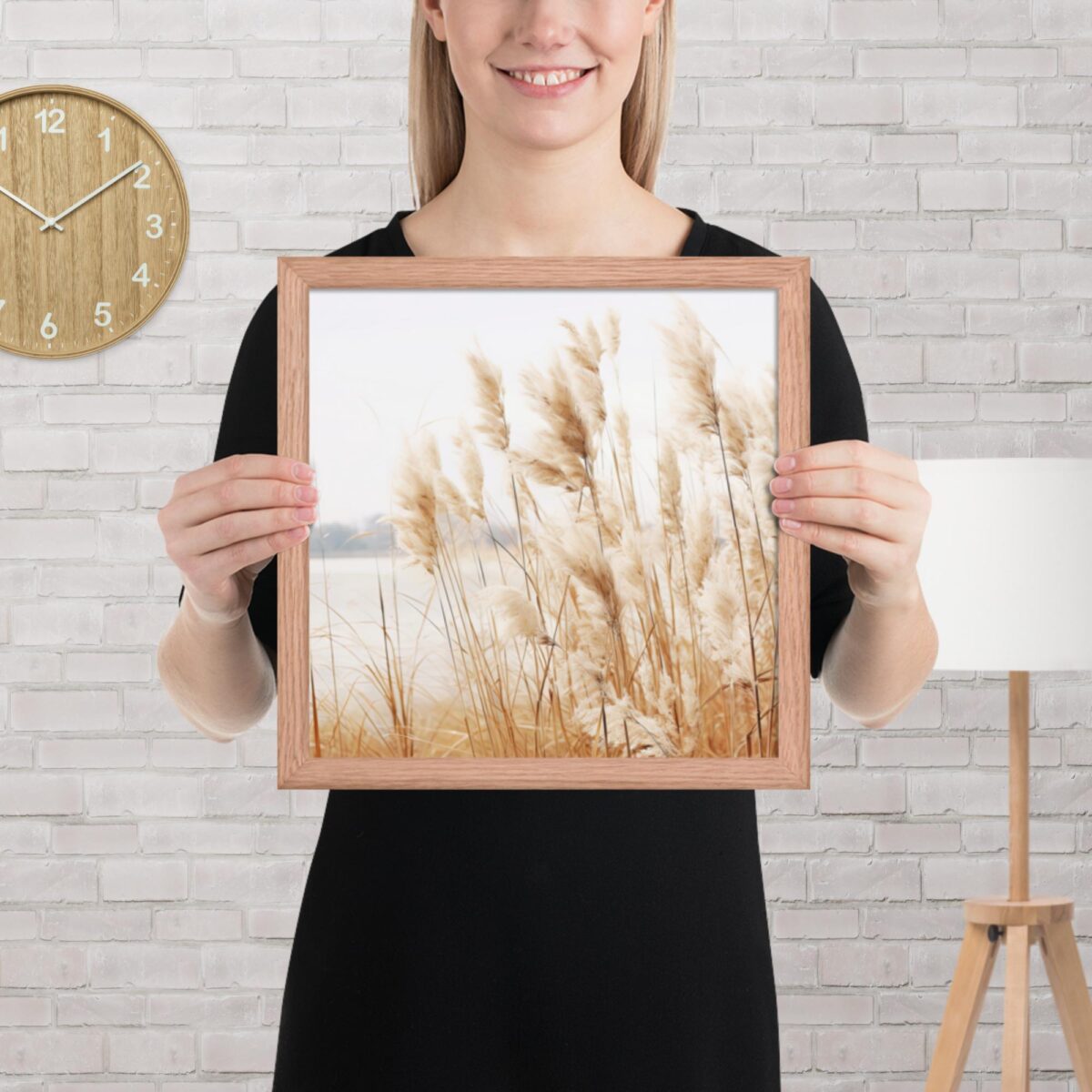 Pampas Grass Wall Art with Seascape Background | Framed poster