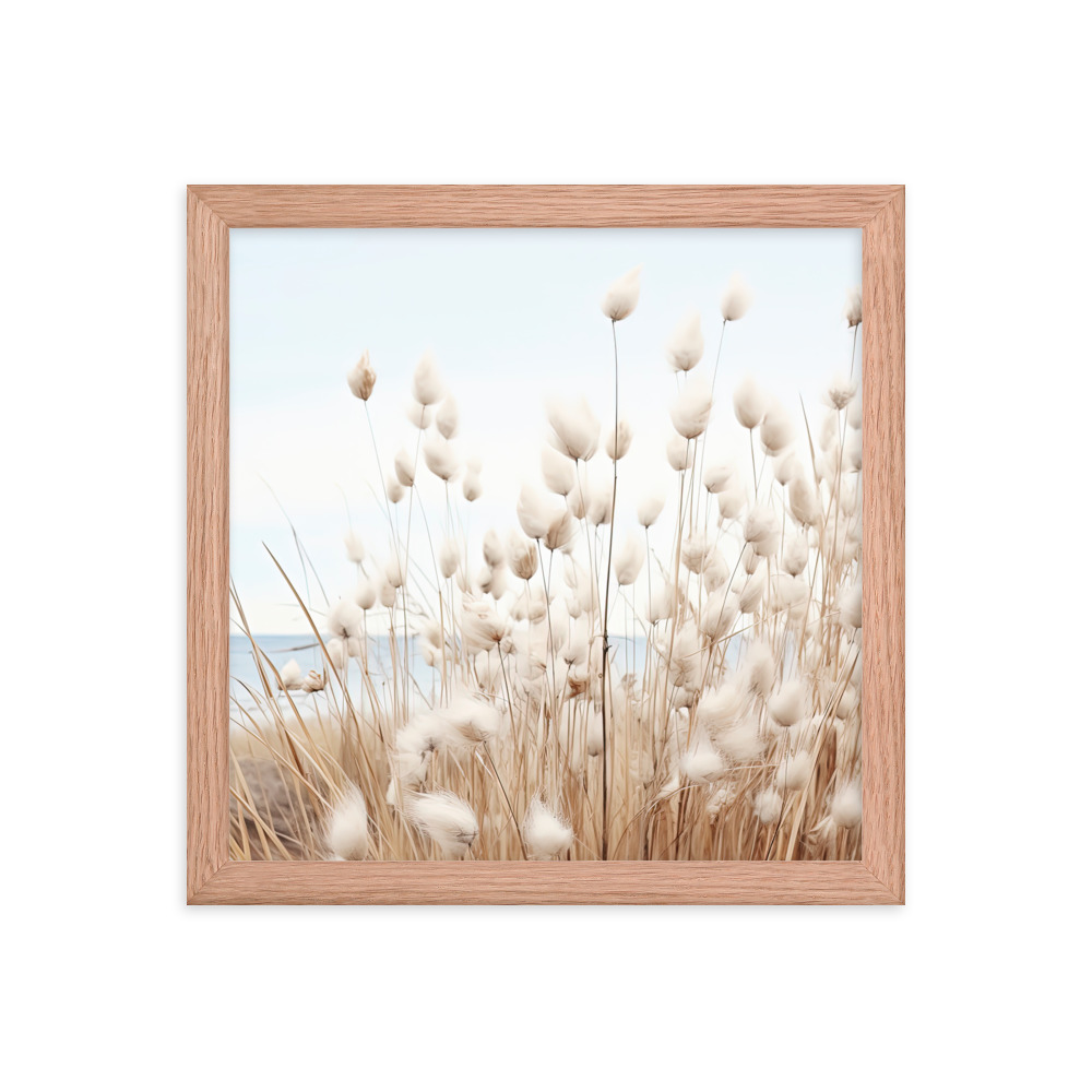 Fluffy Grass Wall Art with Seascape Background | Framed poster