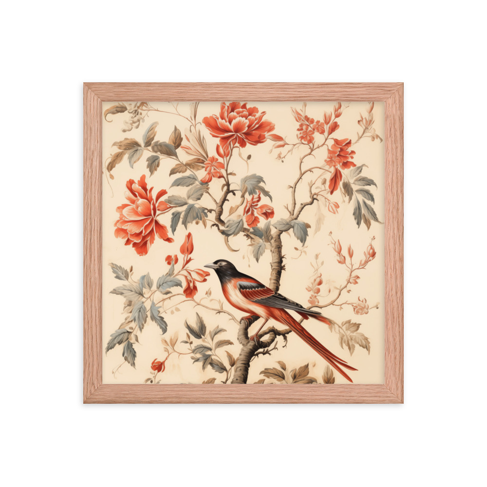 Vintage Floral Motifs with Birds 03 | Framed poster