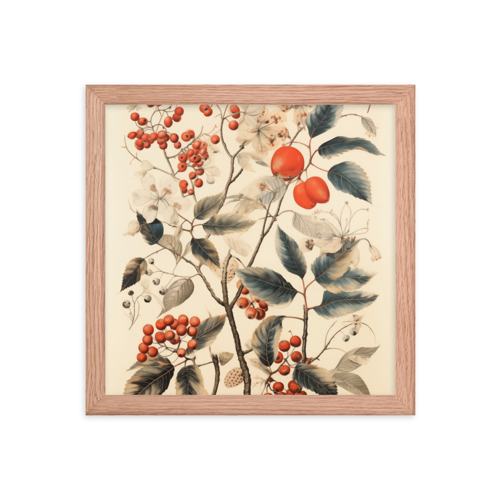 Vintage Floral Motifs with Red Berries 01 | Framed poster