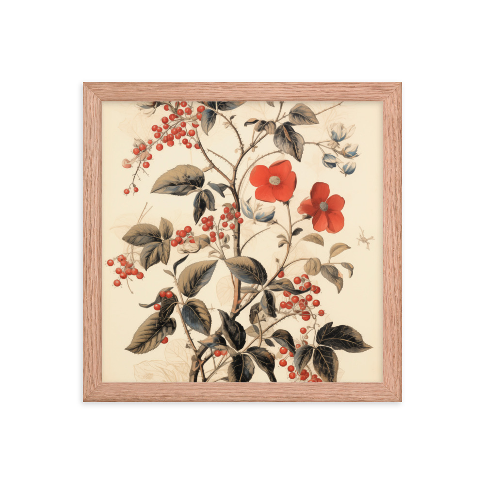 Vintage Floral Motifs with Red Berries 03 | Framed poster