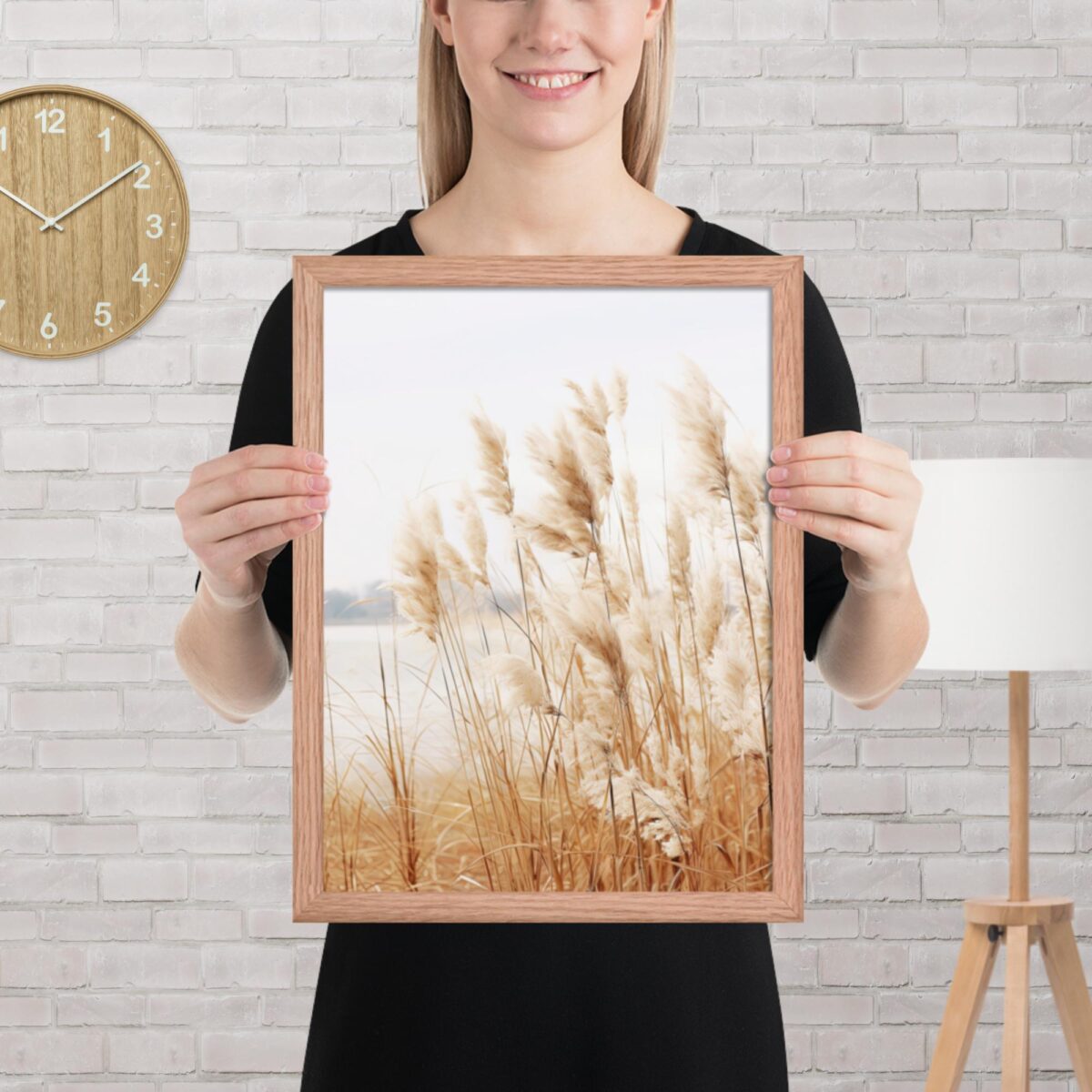 Pampas Grass Wall Art with Seascape Background | Framed poster