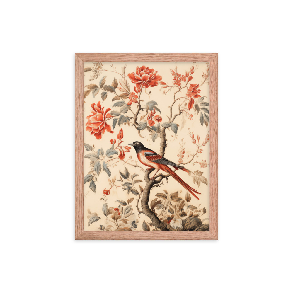 Vintage Floral Motifs with Birds 03 | Framed poster