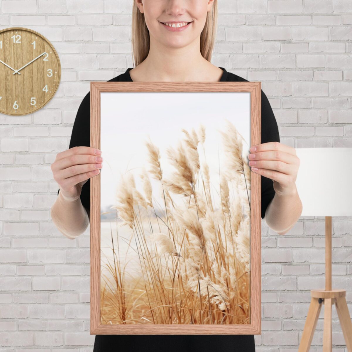 Pampas Grass Wall Art with Seascape Background | Framed poster