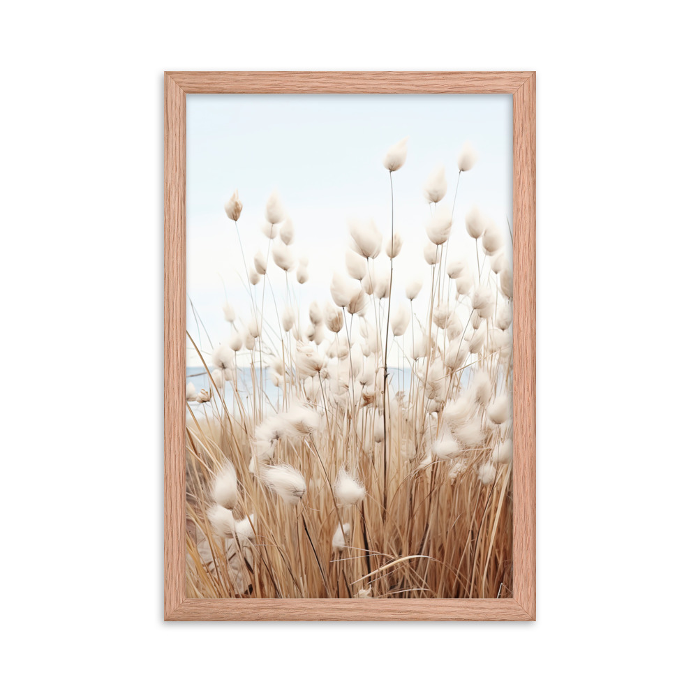 Fluffy Grass Wall Art with Seascape Background | Framed poster