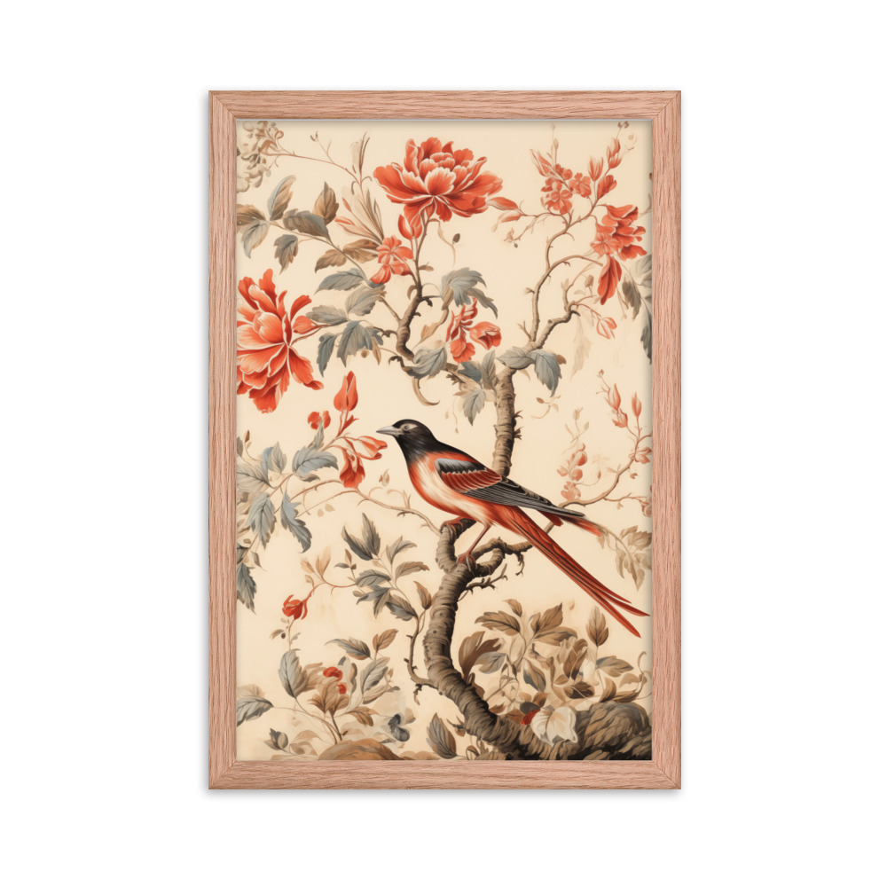Vintage Floral Motifs with Birds 03 | Framed poster