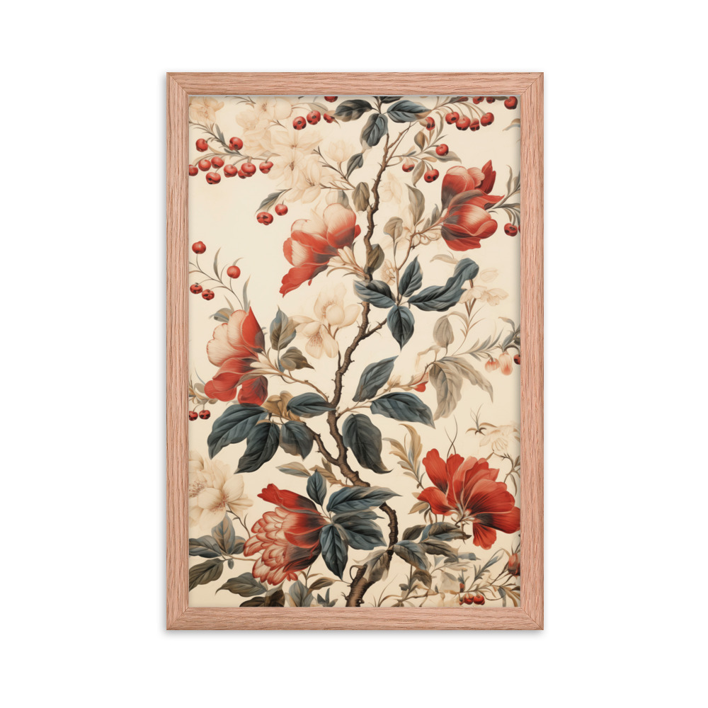 Vintage Floral Motifs with Flowers 02 | Framed Poster