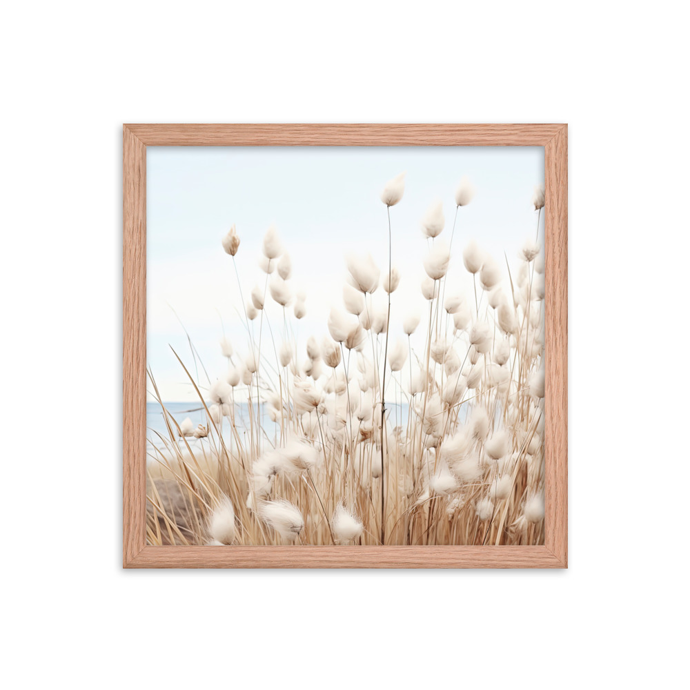 Fluffy Grass Wall Art with Seascape Background | Framed poster