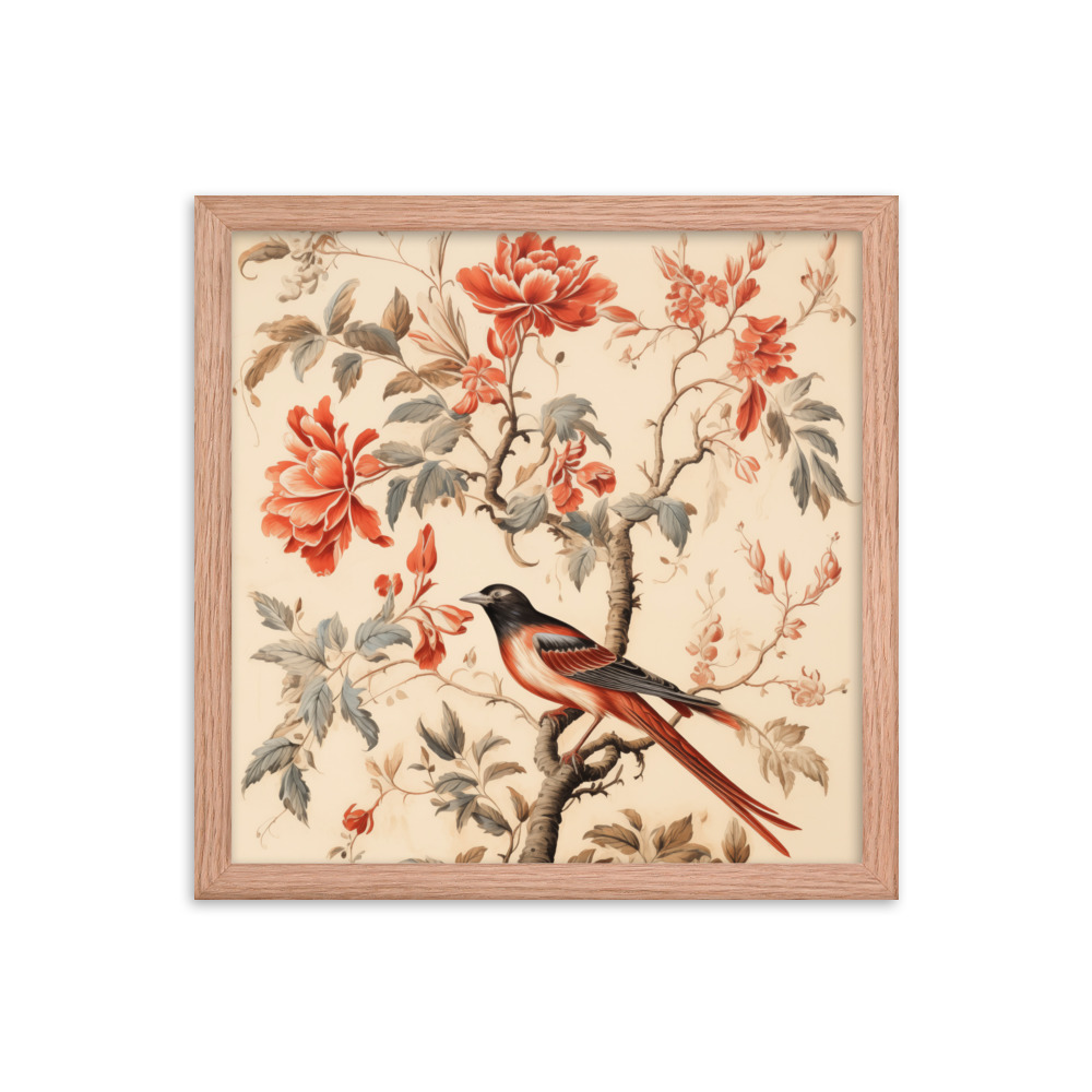 Vintage Floral Motifs with Birds 03 | Framed poster