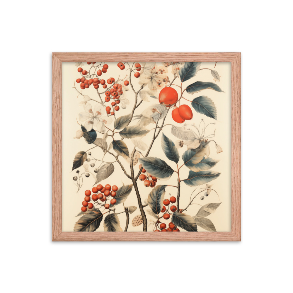 Vintage Floral Motifs with Red Berries 01 | Framed poster