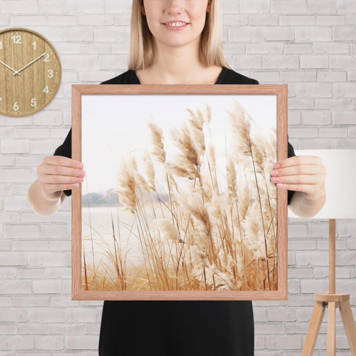Pampas Grass Wall Art with Seascape Background | Framed poster